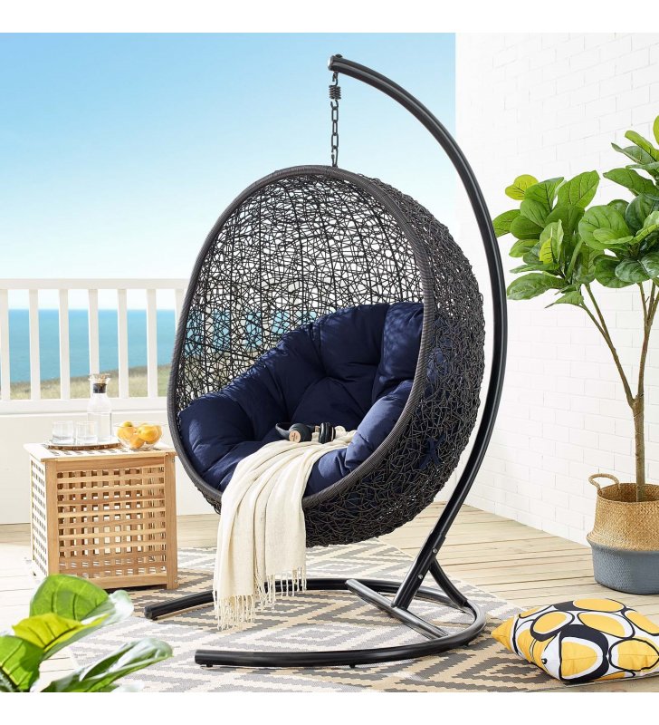 Encase Sunbrella Swing Outdoor Patio Lounge Chair in Black Navy - Lexmod