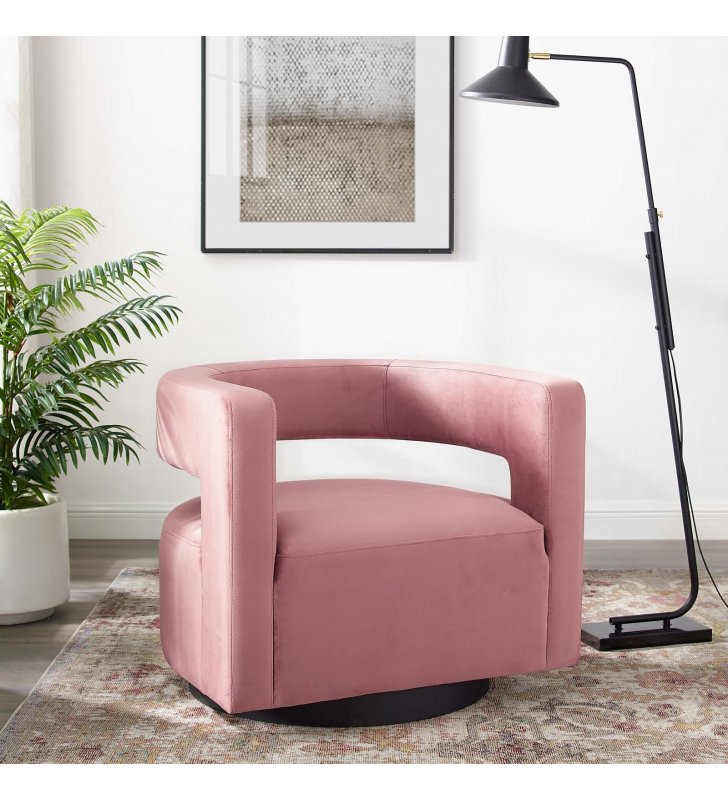 Spin Cutaway Performance Velvet Swivel Armchair in Dusty Rose - Lexmod