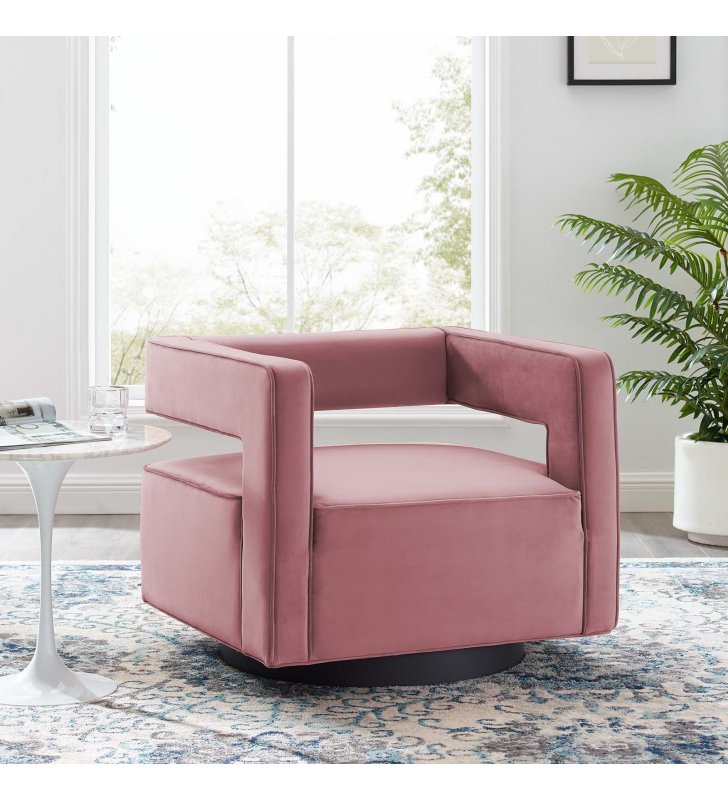 Booth Performance Velvet Swivel Armchair in Dusty Rose - Lexmod