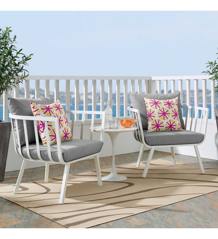Riverside Outdoor Patio Aluminum Armchair Set of 2 in White Gray - Lexmod