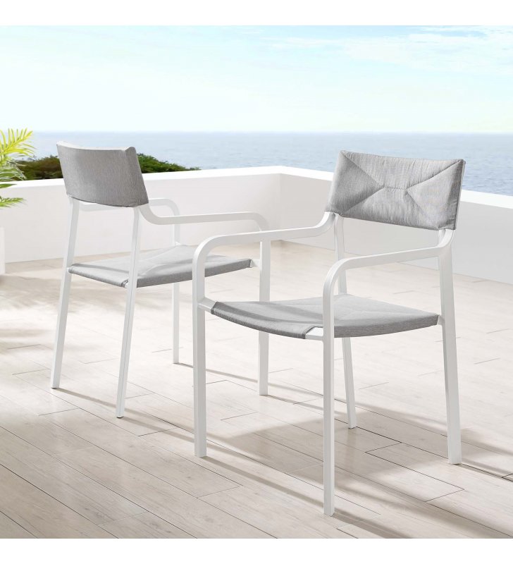 Raleigh Outdoor Patio Aluminum Armchair Set of 2 in White Gray - Lexmod