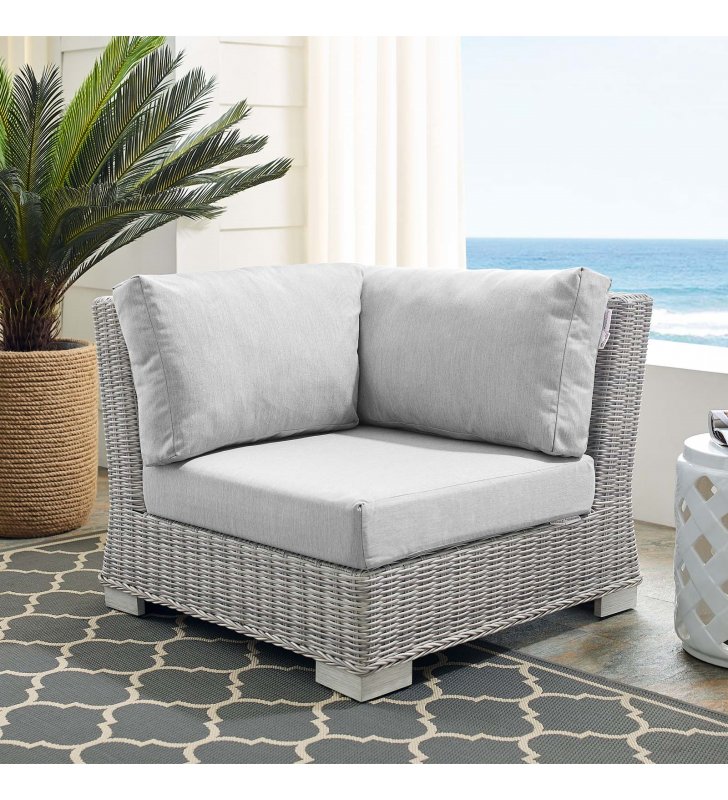 Conway Sunbrella¬Æ Outdoor Patio Wicker Rattan Corner Chair in Light Gray Gray - Lexmod
