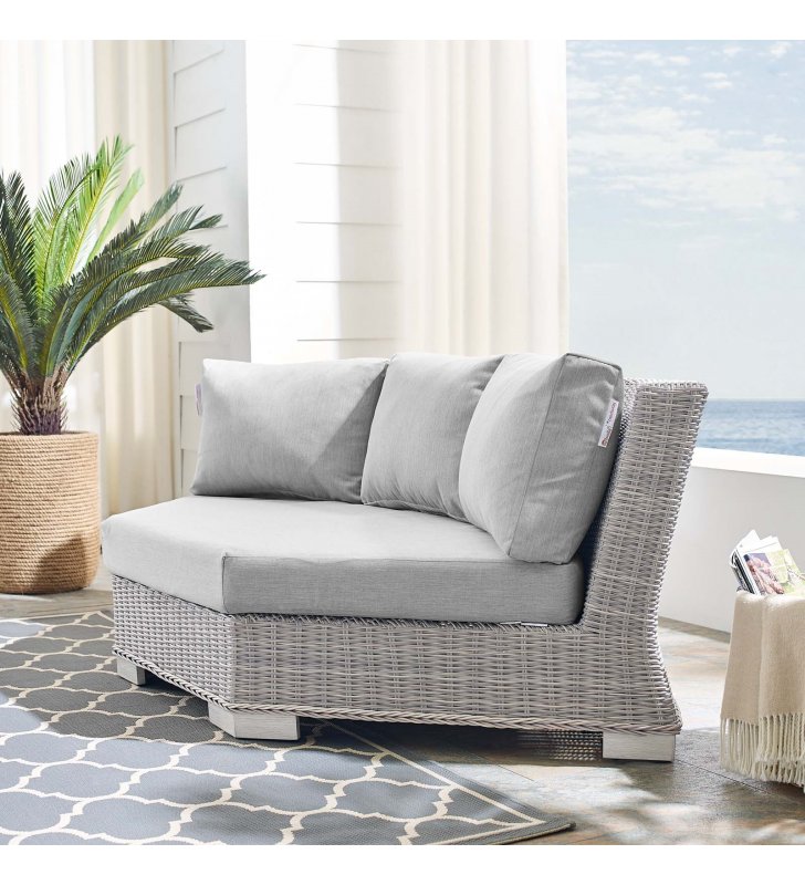 Conway Sunbrella Outdoor Patio Wicker Rattan Round Corner Chair in Light Gray Gray - Lexmod