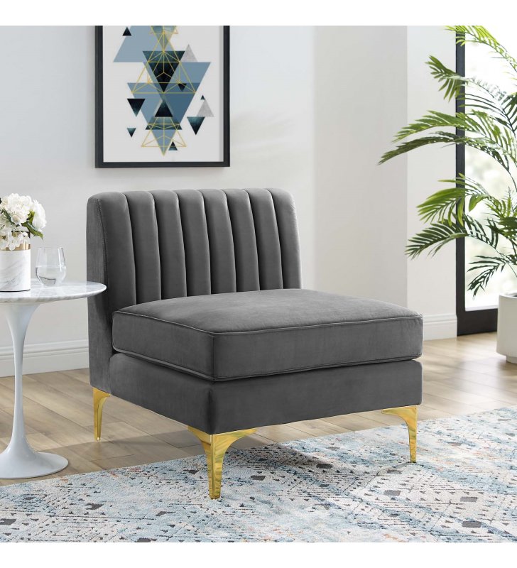 Triumph Channel Tufted Performance Velvet Armless Chair in Gray - Lexmod