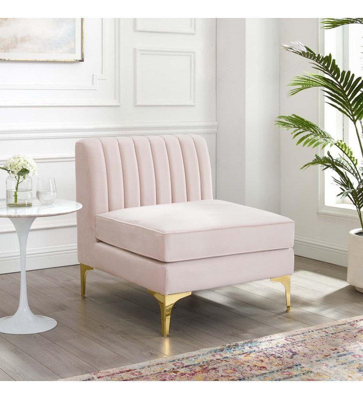 Triumph Channel Tufted Performance Velvet Armless Chair in Pink - Lexmod