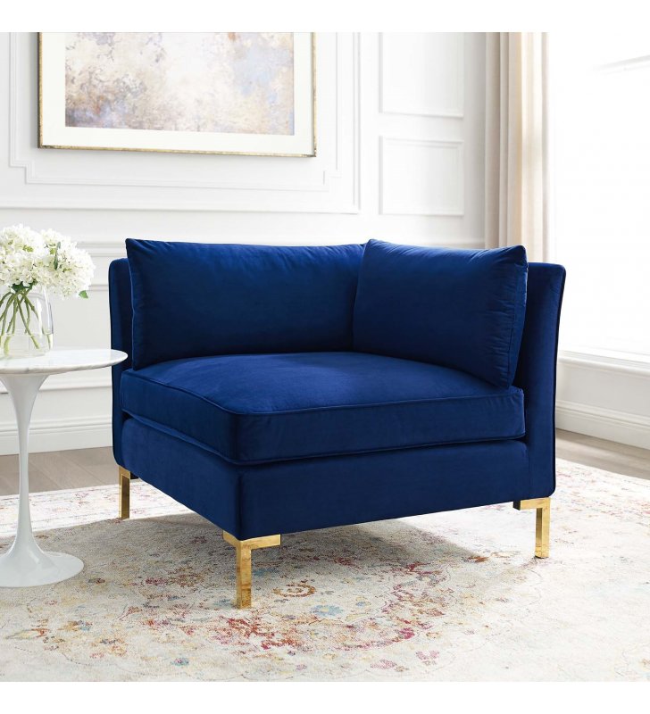 Ardent Performance Velvet Sectional Sofa Corner Chair in Navy - Lexmod