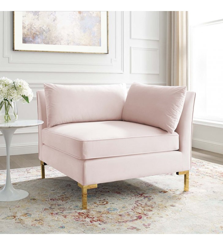 Ardent Performance Velvet Sectional Sofa Corner Chair in Pink - Lexmod