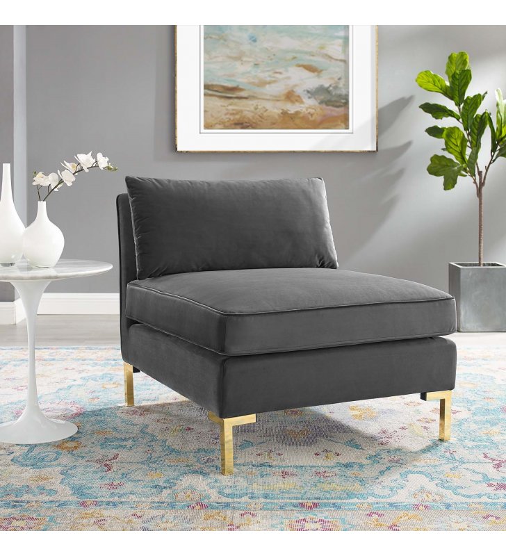 Ardent Performance Velvet Armless Chair in Gray - Lexmod