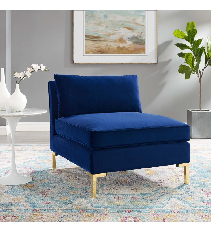 Ardent Performance Velvet Armless Chair in Navy - Lexmod