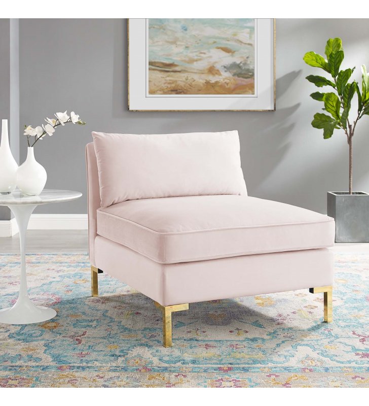 Ardent Performance Velvet Armless Chair in Pink - Lexmod