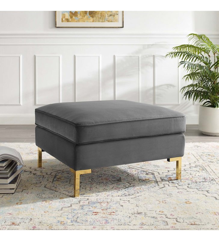 Ardent Performance Velvet Ottoman in Gray - Lexmod