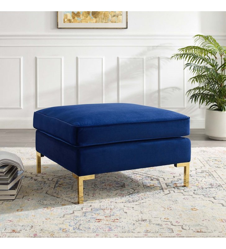 Ardent Performance Velvet Ottoman in Navy - Lexmod