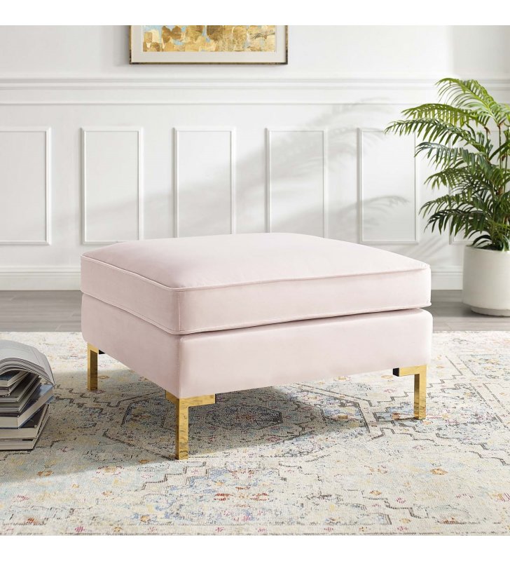 Ardent Performance Velvet Ottoman in Pink - Lexmod