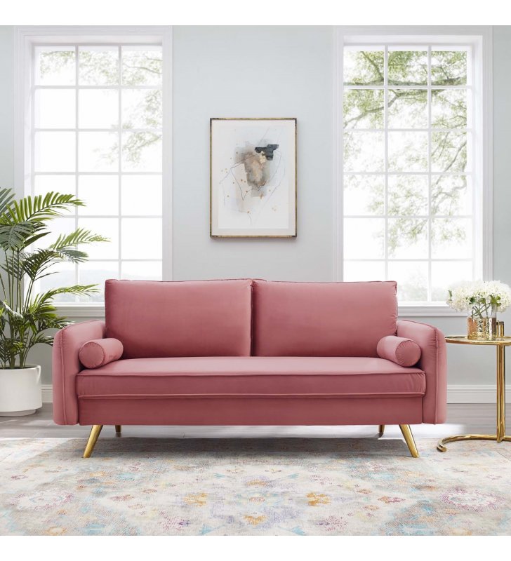 Revive Performance Velvet Sofa in Dusty Rose - Lexmod
