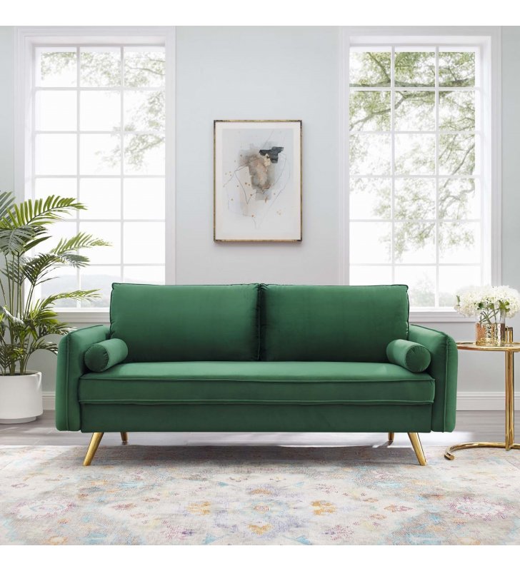 Revive Performance Velvet Sofa in Emerald - Lexmod