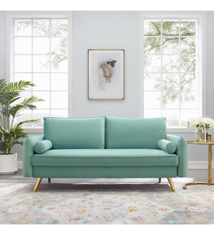 Revive Performance Velvet Sofa in Mint - Lexmod