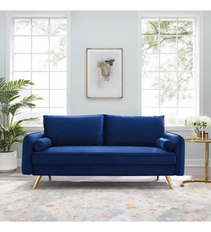 Revive Performance Velvet Sofa in Navy - Lexmod