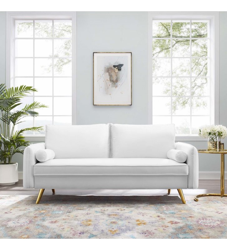 Revive Performance Velvet Sofa in White - Lexmod