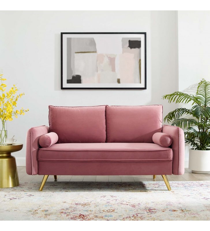 Revive Performance Velvet Loveseat in Dusty Rose - Lexmod