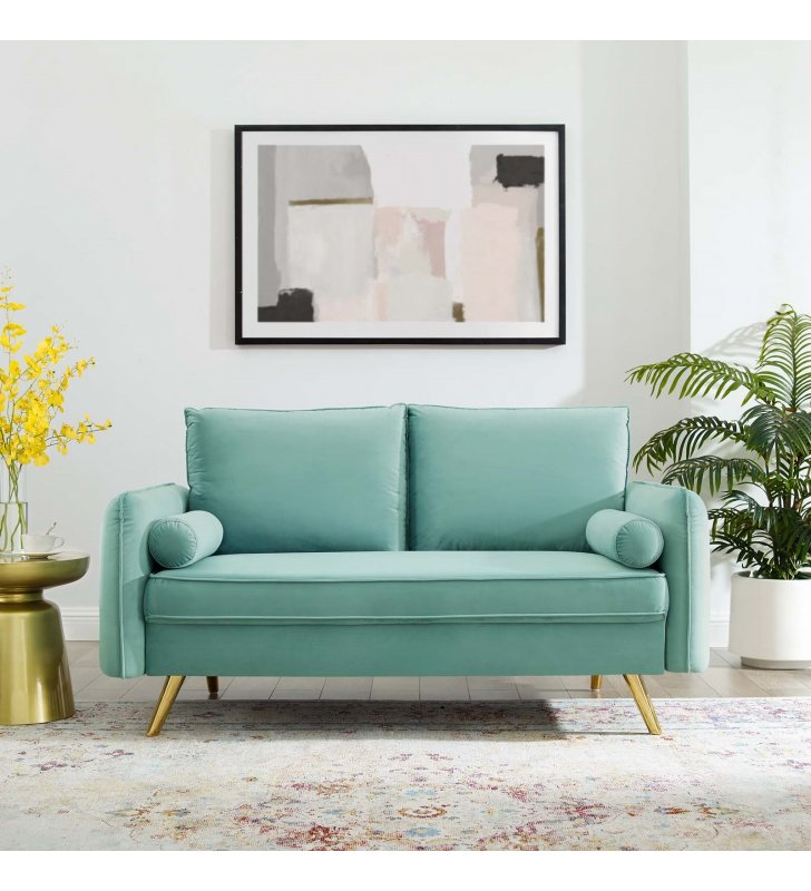 Revive Performance Velvet Loveseat in Mint - Lexmod
