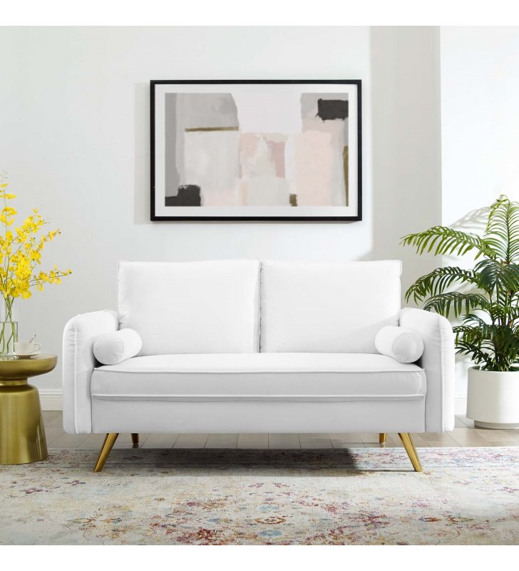 Revive Performance Velvet Loveseat in White - Lexmod