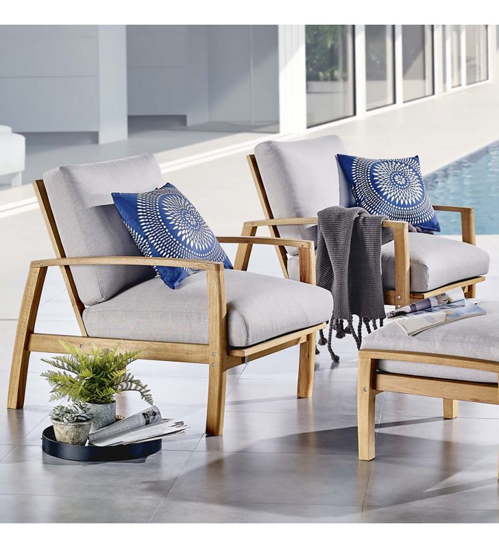 Orlean Outdoor Patio Eucalyptus Wood Lounge Armchair Set of 2 in Natural Light Gray - Lexmod