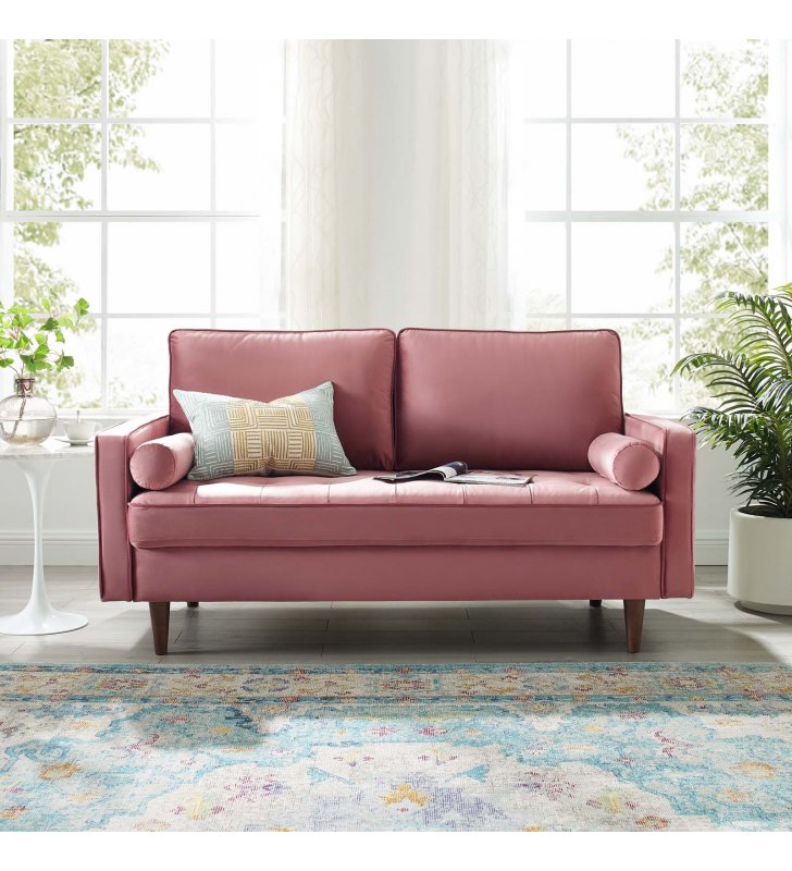 Valour Performance Velvet Loveseat in Dusty Rose - Lexmod