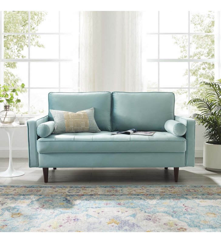 Valour Performance Velvet Loveseat in Mint - Lexmod