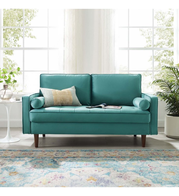 Valour Performance Velvet Loveseat in Teal - Lexmod