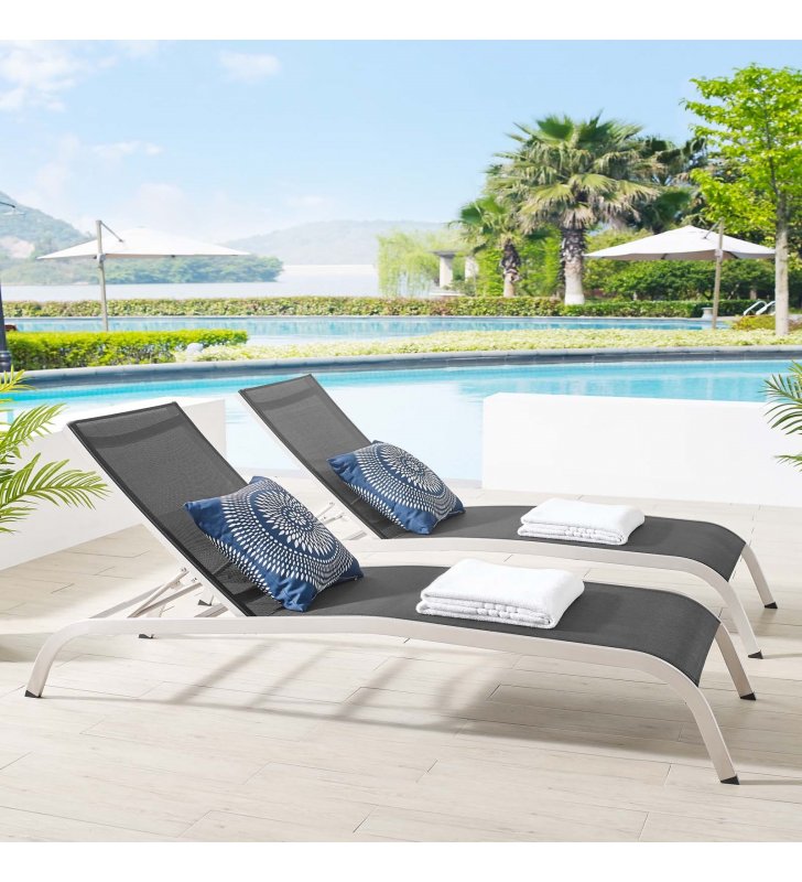 Savannah Outdoor Patio Mesh Chaise Lounge Set of 2 in Black - Lexmod