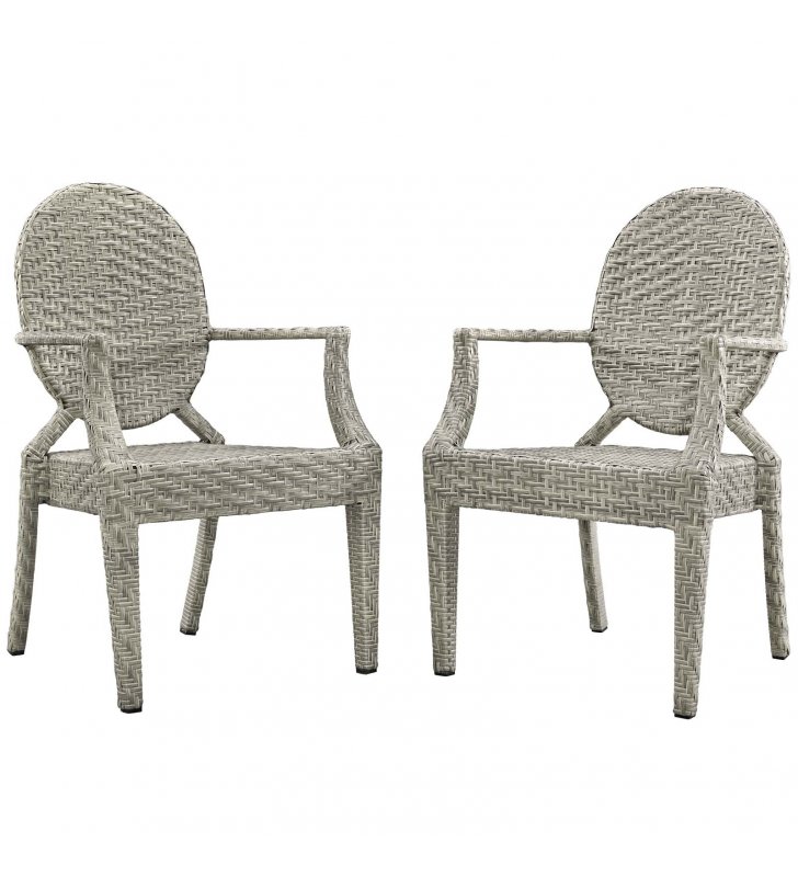 Casper Outdoor Patio Dining Armchair Set of 2 in Light Gray - Lexmod