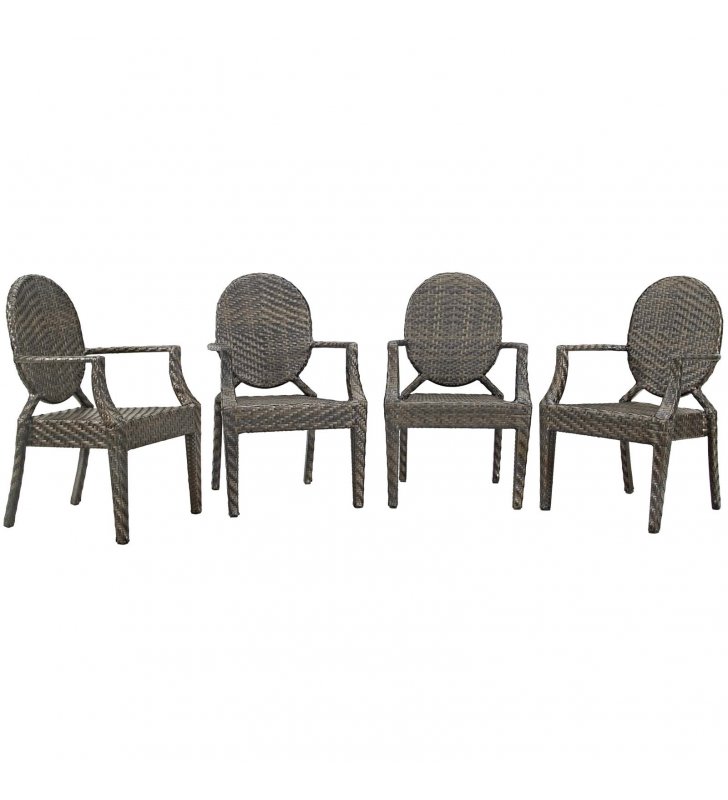 Casper Outdoor Patio Dining Armchair Set of 4 in Brown - Lexmod
