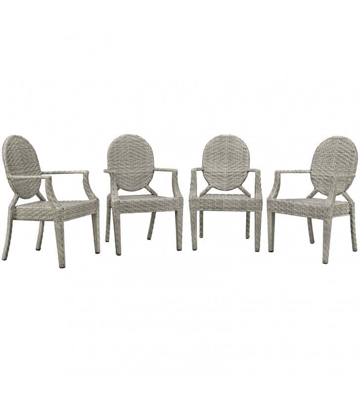 Casper Outdoor Patio Dining Armchair Set of 4 in Light Gray - Lexmod