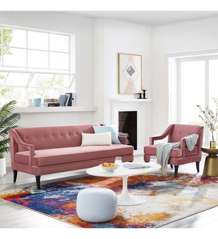 Concur Living Room Set Performance Velvet Set of 2 in Dusty Rose - Lexmod