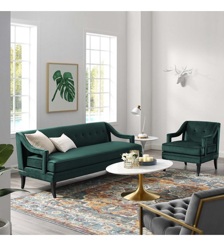 Concur Living Room Set Performance Velvet Set of 2 in Green - Lexmod