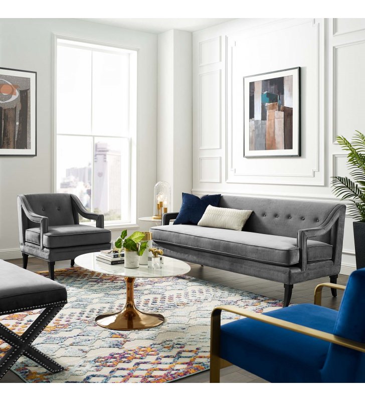 Concur Living Room Set Performance Velvet Set of 2 in Gray - Lexmod