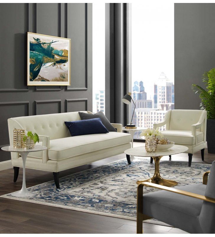 Concur Living Room Set Performance Velvet Set of 2 in Ivory - Lexmod