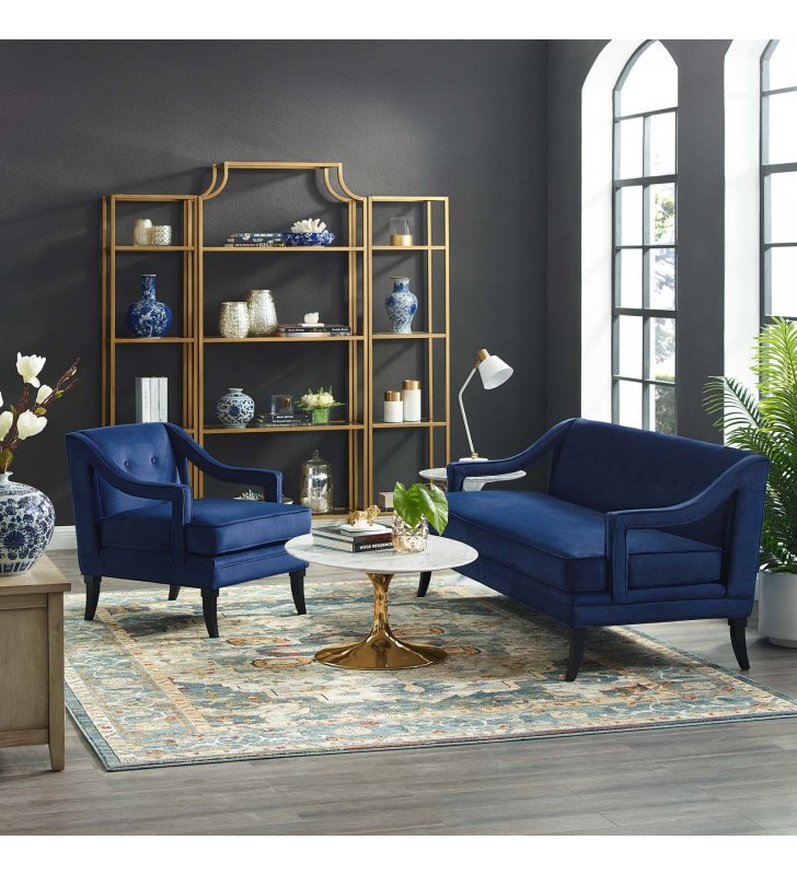 Concur Living Room Set Performance Velvet Set of 2 in Navy - Lexmod