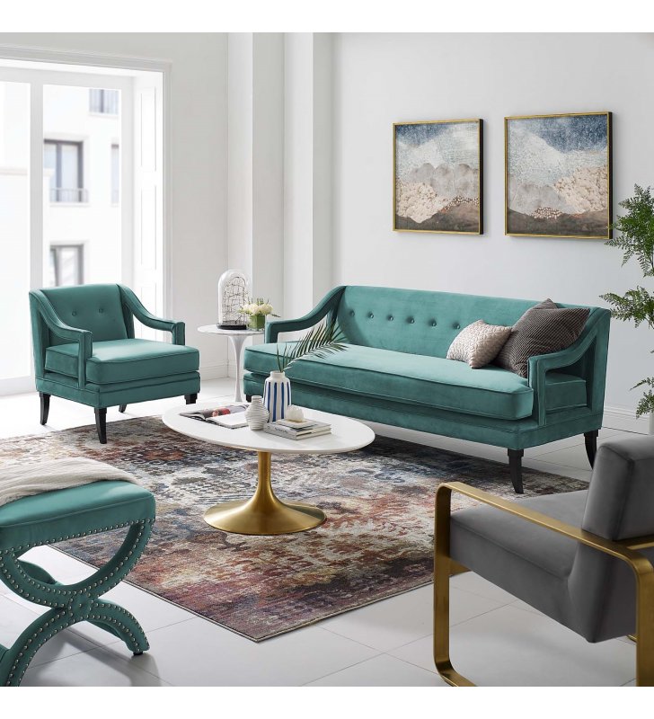 Concur Living Room Set Performance Velvet Set of 2 in Teal - Lexmod