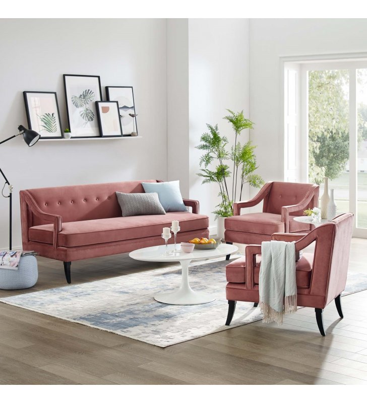 Concur Living Room Set Performance Velvet Set of 3 in Dusty Rose - Lexmod