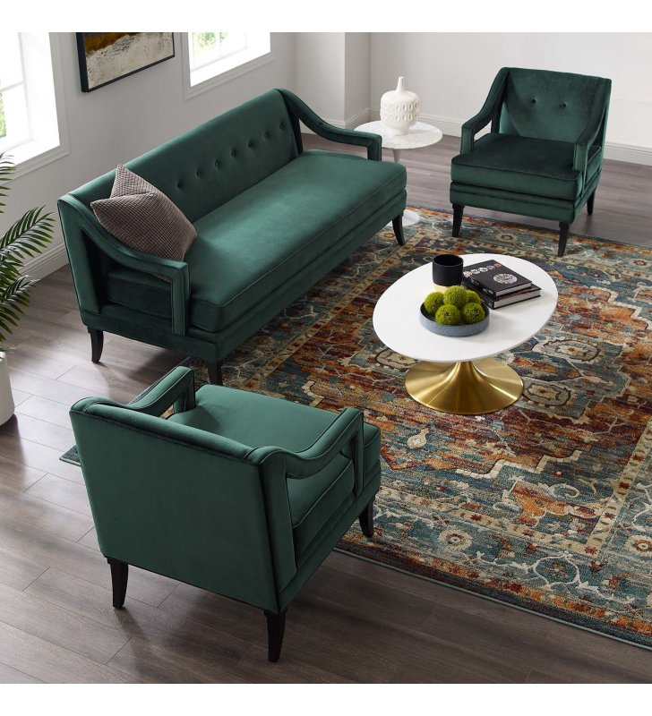 Concur Living Room Set Performance Velvet Set of 3 in Green - Lexmod