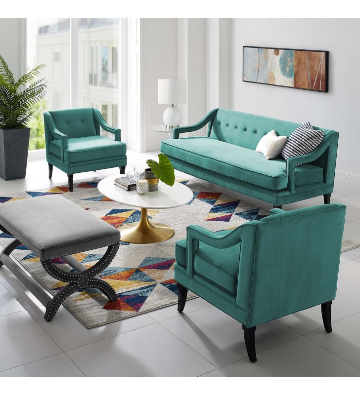 Concur Living Room Set Performance Velvet Set of 3 in Teal - Lexmod
