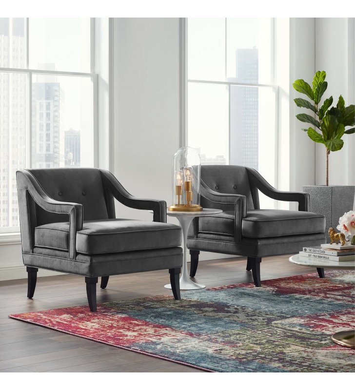 Concur Living Room Set Performance Velvet Set of 2 in Gray - Lexmod