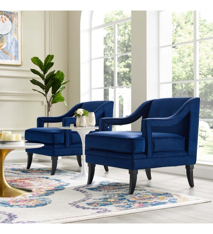 Concur Living Room Set Performance Velvet Set of 2 in Navy - Lexmod