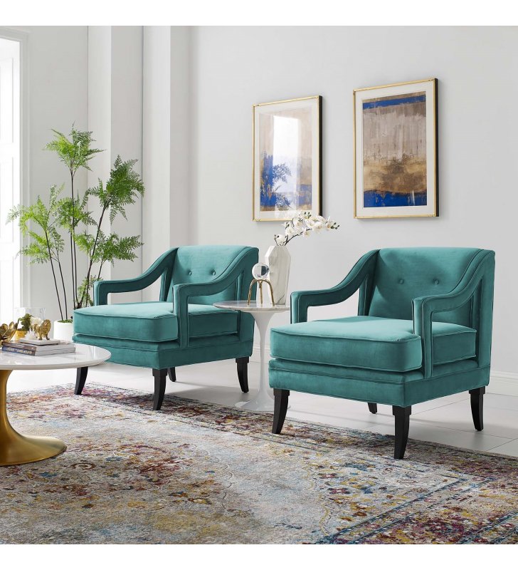 Concur Living Room Set Performance Velvet Set of 2 in Teal - Lexmod