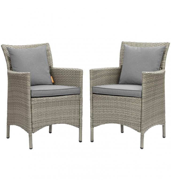 Conduit Outdoor Patio Wicker Rattan Dining Armchair Set of 2 in Light Gray Gray - Lexmod