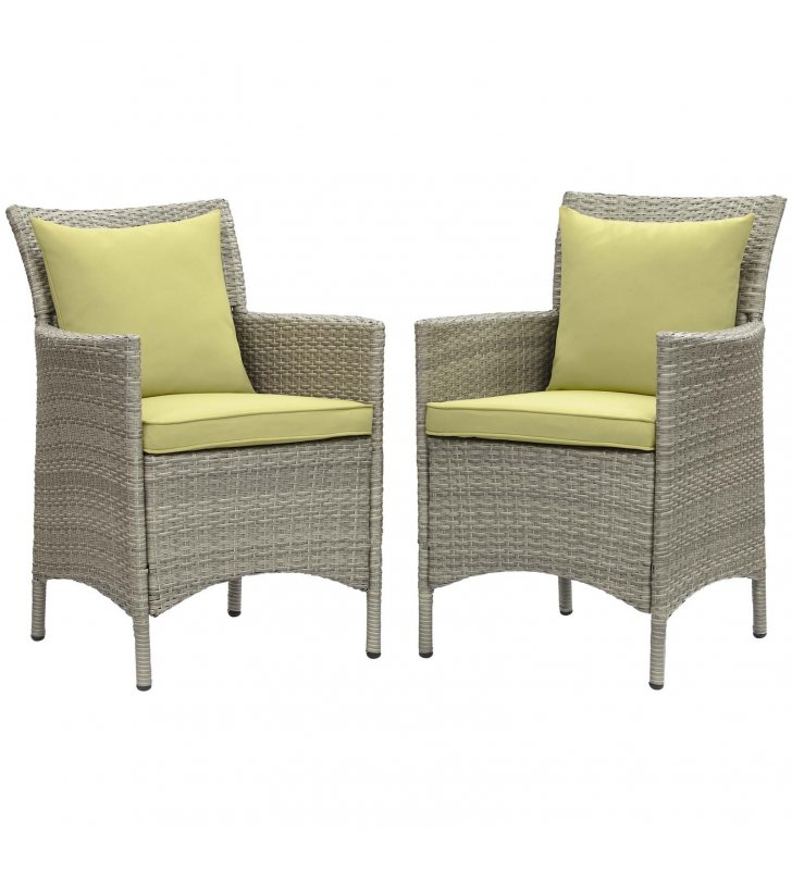 Conduit Outdoor Patio Wicker Rattan Dining Armchair Set of 2 in Light Gray Peridot - Lexmod