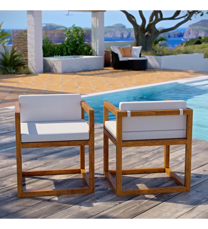 Newbury Outdoor Patio Premium Grade A Teak Wood Accent Armchair Set of 2 in Natural White - Lexmod