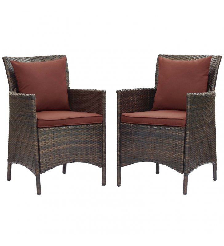 Conduit Outdoor Patio Wicker Rattan Dining Armchair Set of 2 in Brown Currant - Lexmod