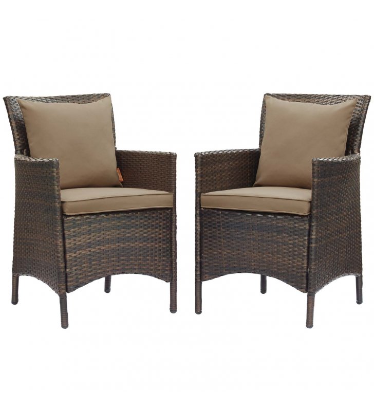 Conduit Outdoor Patio Wicker Rattan Dining Armchair Set of 2 in Brown Mocha - Lexmod